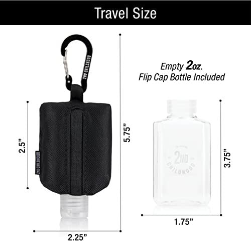 2nd Childhood Reise-Handdesinfektionsmittel Schlüsselanhänger – Nachfüllbare 2 oz Flasche mit Clip-On Halter – Tragbare Desinfektionsmittelbox für Handtasche, Rucksack, Sporttasche