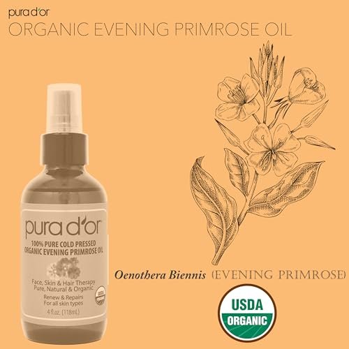 PURA D'OR Bio Nachtkerzenöl (120 ml) – 100% reines, kaltgepresstes Trägeröl mit essentiellen Fettsäuren & Antioxidantien – Feuchtigkeitsspendend, regenerierend, pflegend – für Haut, Haare & Gesicht