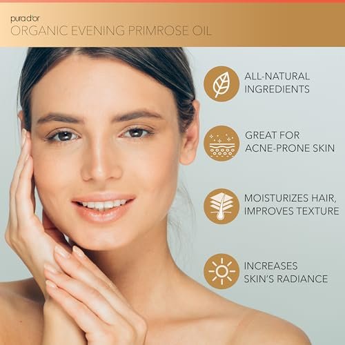 PURA D'OR Bio Nachtkerzenöl (120 ml) – 100% reines, kaltgepresstes Trägeröl mit essentiellen Fettsäuren & Antioxidantien – Feuchtigkeitsspendend, regenerierend, pflegend – für Haut, Haare & Gesicht
