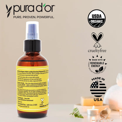 PURA D'OR Bio Nachtkerzenöl (120 ml) – 100% reines, kaltgepresstes Trägeröl mit essentiellen Fettsäuren & Antioxidantien – Feuchtigkeitsspendend, regenerierend, pflegend – für Haut, Haare & Gesicht