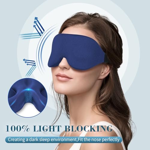 ZGGCD Schlafmaske für Seitenschläfer – Lichtblockierende 3D-Erinnerungsschaum-Augenmaske für Damen und Herren – Luxuriöse Schlafbrille mit verstellbarem Band für Reisen und Nickerchen – Blau