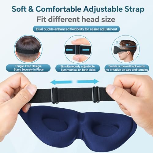 ZGGCD Schlafmaske für Seitenschläfer – Lichtblockierende 3D-Erinnerungsschaum-Augenmaske für Damen und Herren – Luxuriöse Schlafbrille mit verstellbarem Band für Reisen und Nickerchen – Blau