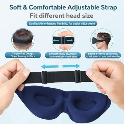 ZGGCD Schlafmaske für Seitenschläfer – Lichtblockierende 3D-Erinnerungsschaum-Augenmaske für Damen und Herren – Luxuriöse Schlafbrille mit verstellbarem Band für Reisen und Nickerchen – Blau