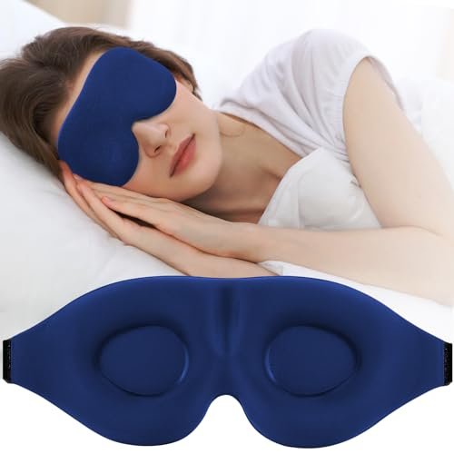 ZGGCD Schlafmaske für Seitenschläfer – Lichtblockierende 3D-Erinnerungsschaum-Augenmaske für Damen und Herren – Luxuriöse Schlafbrille mit verstellbarem Band für Reisen und Nickerchen – Blau