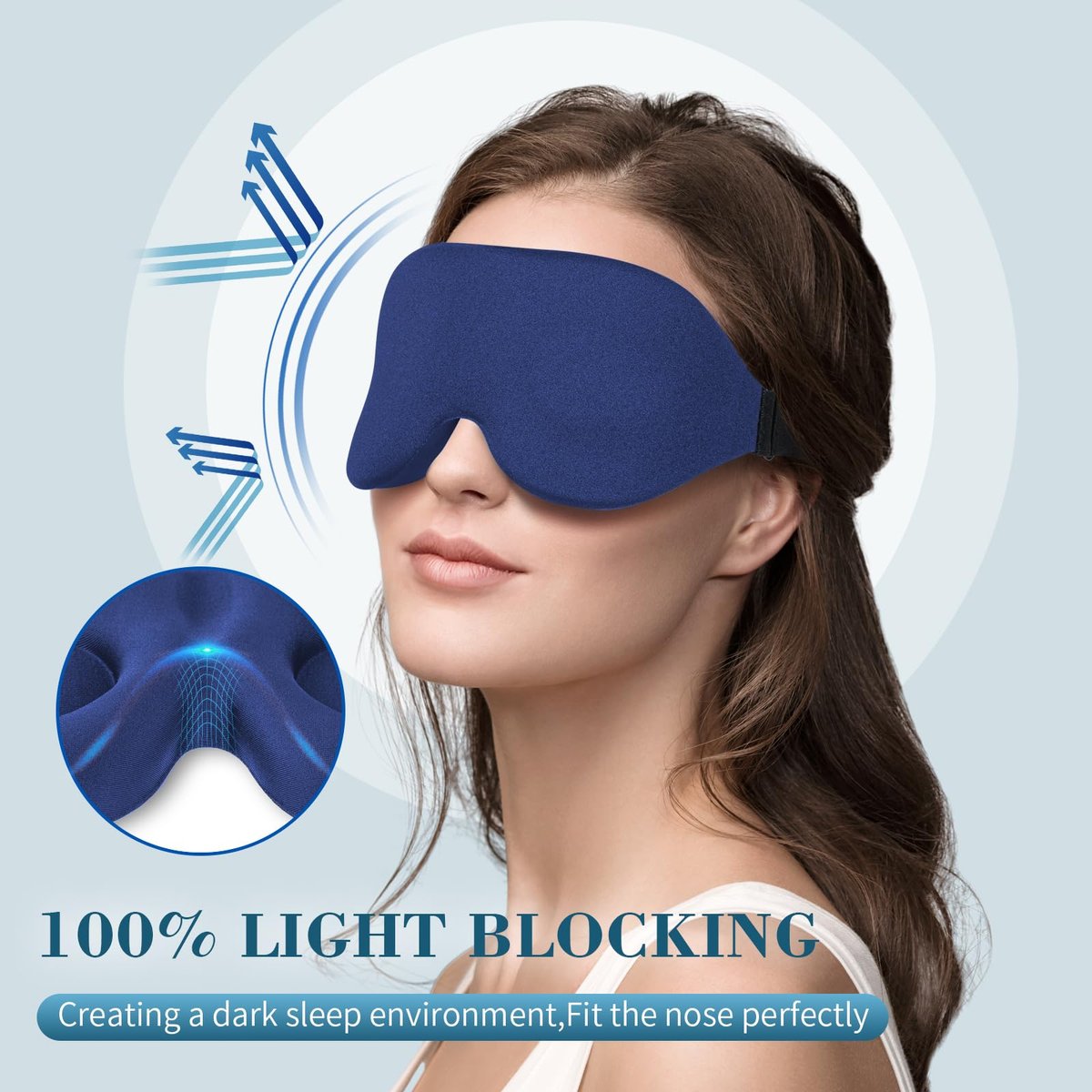 ZGGCD Schlafmaske für Seitenschläfer – Lichtblockierende 3D-Erinnerungsschaum-Augenmaske für Damen und Herren – Luxuriöse Schlafbrille mit verstellbarem Band für Reisen und Nickerchen – Blau