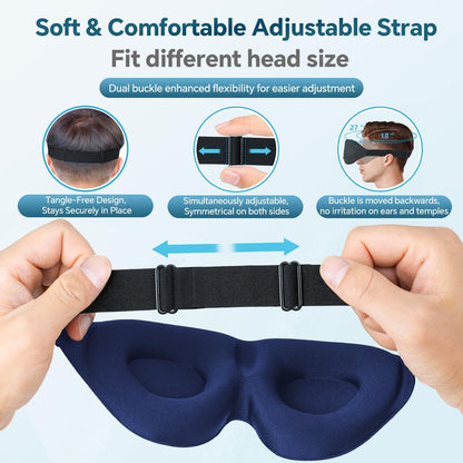 ZGGCD Schlafmaske für Seitenschläfer – Lichtblockierende 3D-Erinnerungsschaum-Augenmaske für Damen und Herren – Luxuriöse Schlafbrille mit verstellbarem Band für Reisen und Nickerchen – Blau