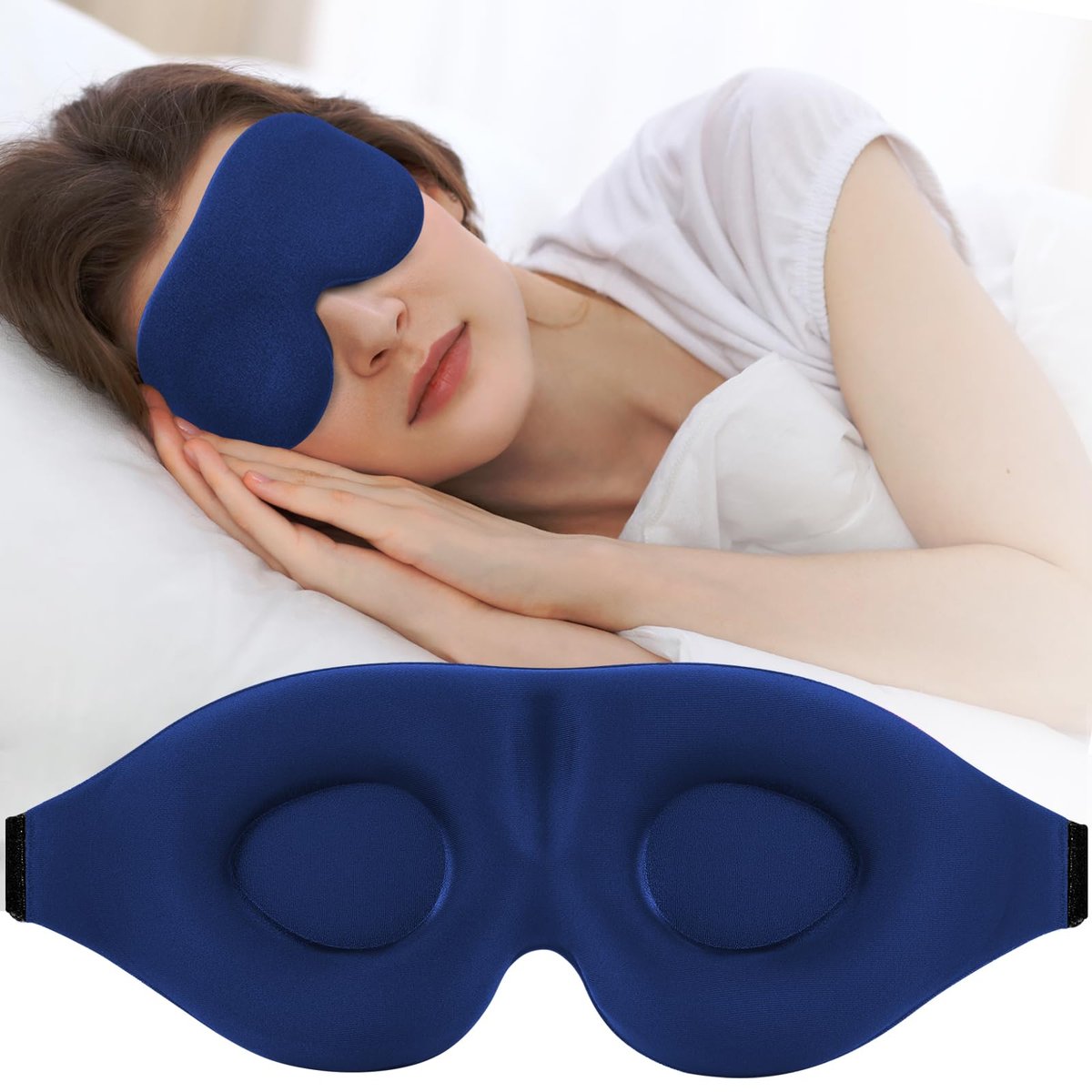 ZGGCD Schlafmaske für Seitenschläfer – Lichtblockierende 3D-Erinnerungsschaum-Augenmaske für Damen und Herren – Luxuriöse Schlafbrille mit verstellbarem Band für Reisen und Nickerchen – Blau