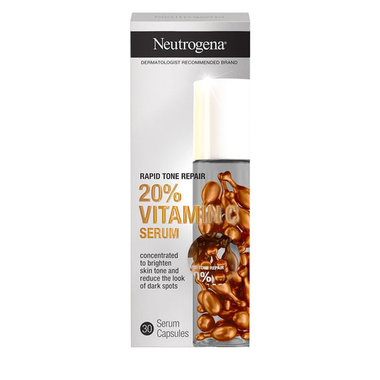 Neutrogena Rapid Tone Repair 20% Vitamin C Aufhellendes Gesichtsserum Kapseln – Antioxidans Serum gegen dunkle Flecken und für einen ebenmäßigen Hautton, ölfrei, 30 Kapseln