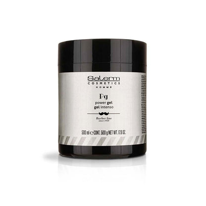SALERM Herren Haarstyling Gel - Homme Barber Line - 500 ml - Starker Halt Blaues Gel - Feuchtigkeitsspendend und Texturierend - Hält das Haar länger in Form - Alkoholfreie Formel
