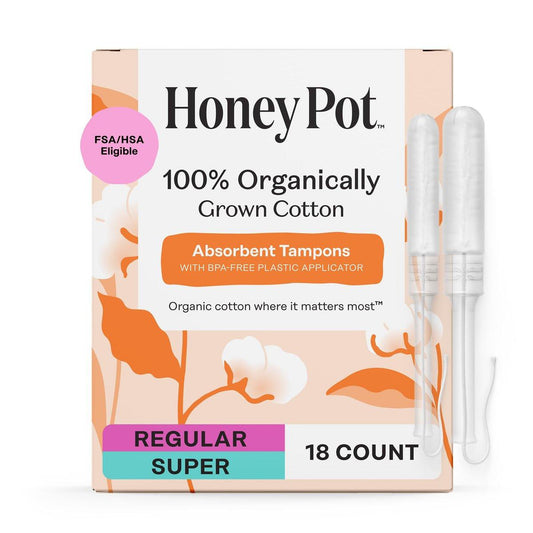 The Honey Pot Company - Multipack Tampons mit Bio-Kunststoff-Applikator - 100% Bio-Baumwollkern - Regular & Super Saugstärke - Duftneutral - Damenhygiene - 18 Stück