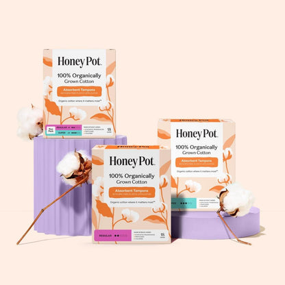 The Honey Pot Company - Multipack Tampons mit Bio-Kunststoff-Applikator - 100% Bio-Baumwollkern - Regular & Super Saugstärke - Duftneutral - Damenhygiene - 18 Stück