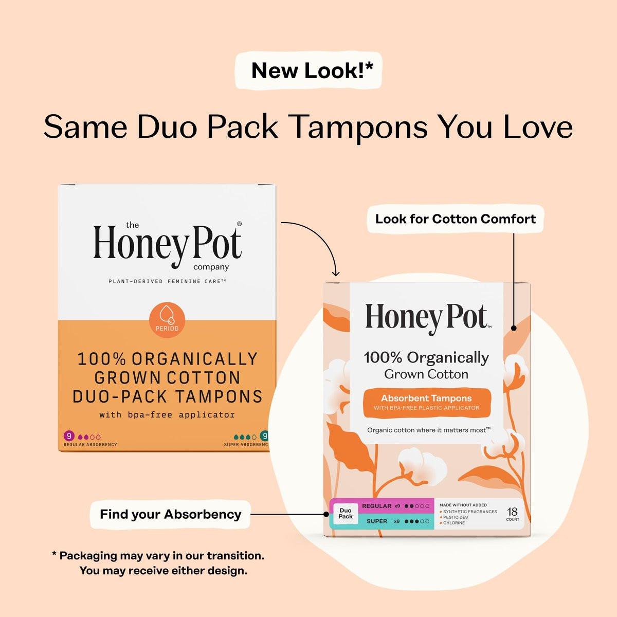 The Honey Pot Company - Multipack Tampons mit Bio-Kunststoff-Applikator - 100% Bio-Baumwollkern - Regular & Super Saugstärke - Duftneutral - Damenhygiene - 18 Stück