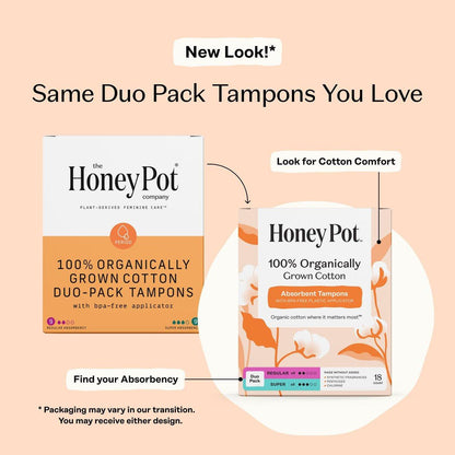The Honey Pot Company - Multipack Tampons mit Bio-Kunststoff-Applikator - 100% Bio-Baumwollkern - Regular & Super Saugstärke - Duftneutral - Damenhygiene - 18 Stück