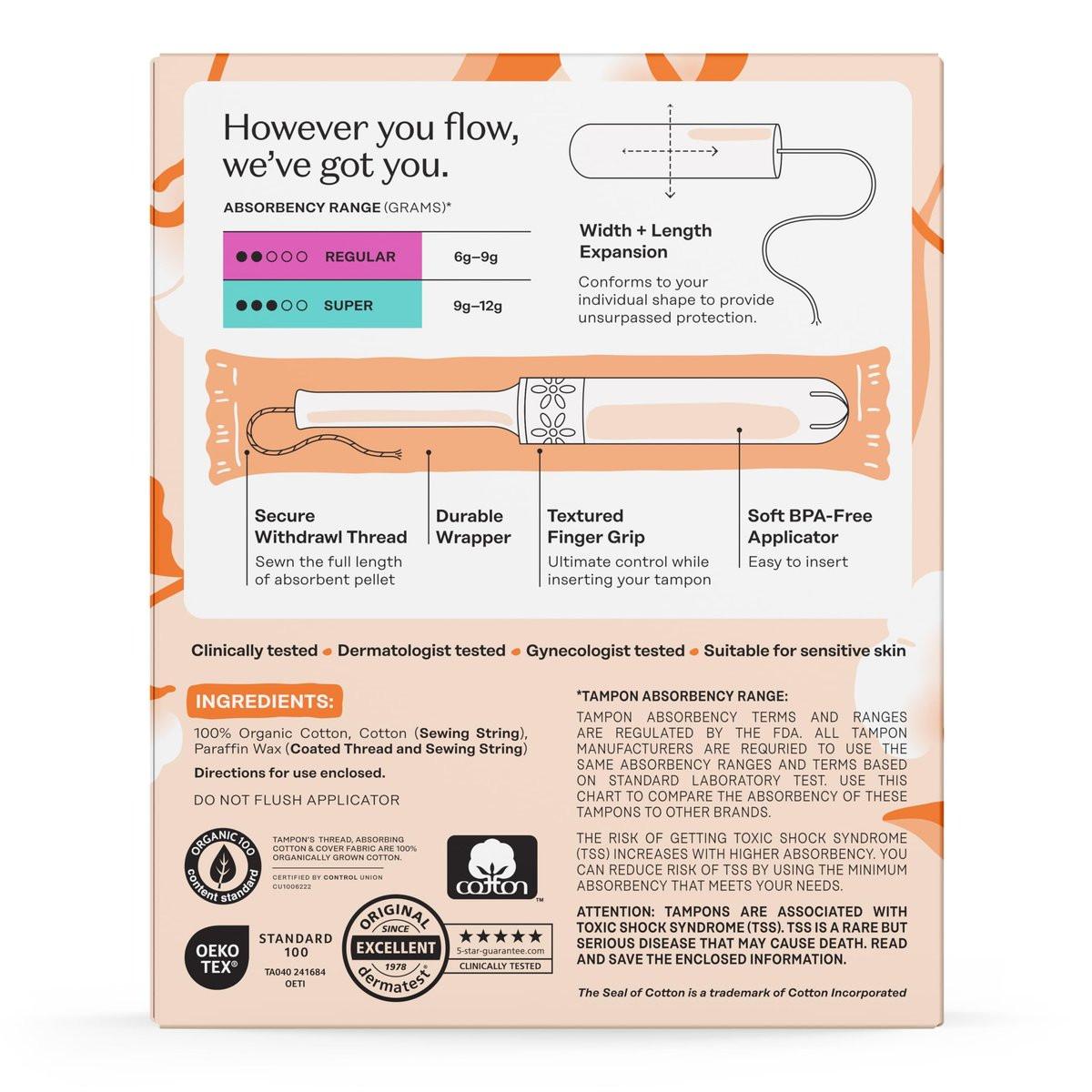 The Honey Pot Company - Multipack Tampons mit Bio-Kunststoff-Applikator - 100% Bio-Baumwollkern - Regular & Super Saugstärke - Duftneutral - Damenhygiene - 18 Stück