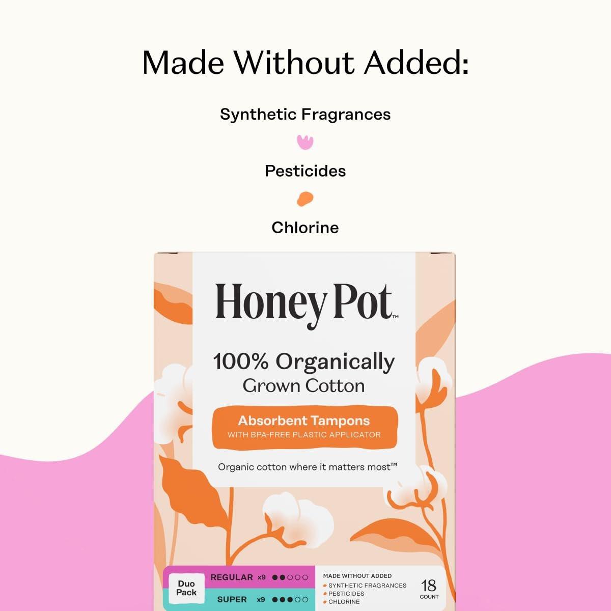 The Honey Pot Company - Multipack Tampons mit Bio-Kunststoff-Applikator - 100% Bio-Baumwollkern - Regular & Super Saugstärke - Duftneutral - Damenhygiene - 18 Stück