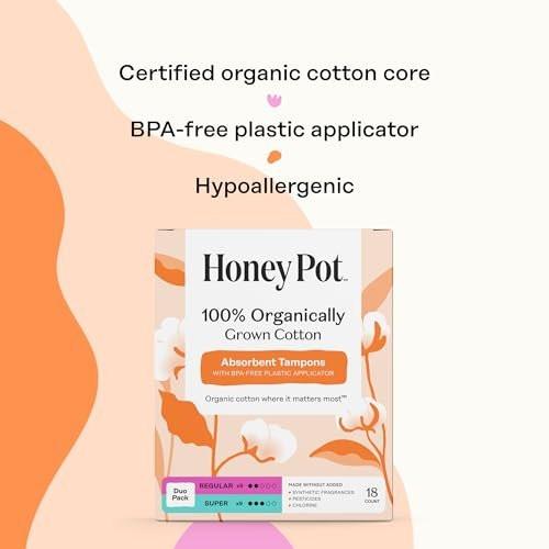 The Honey Pot Company - Multipack Tampons mit Bio-Kunststoff-Applikator - 100% Bio-Baumwollkern - Regular & Super Saugstärke - Duftneutral - Damenhygiene - 18 Stück