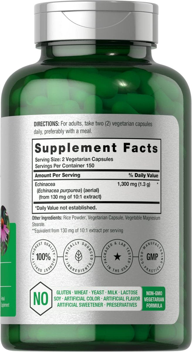 Horbäach Echinacea Extrakt Kapseln | 300 Stück | Vegan, Nicht-GVO, Glutenfrei