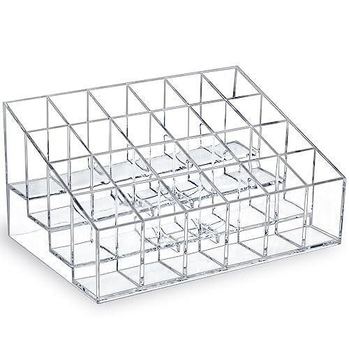 MOSIKER Lippenstift-Organizer, kleiner durchsichtiger Kunststoff-Behälter für Lipgloss, Lippenpflegestifte, Parfümproben, Mascara, mit 24 Fächern