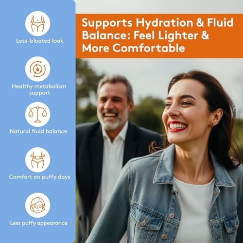 Youth & Tonic Wasserpillen gegen Wassereinlagerungen – Natürliches Diuretikum für Entblähung & Flüssigkeitsbalance, Unterstützung bei geschwollenen Beinen & Füßen mit Kalium & Vitamin B6 – 60 Kapseln