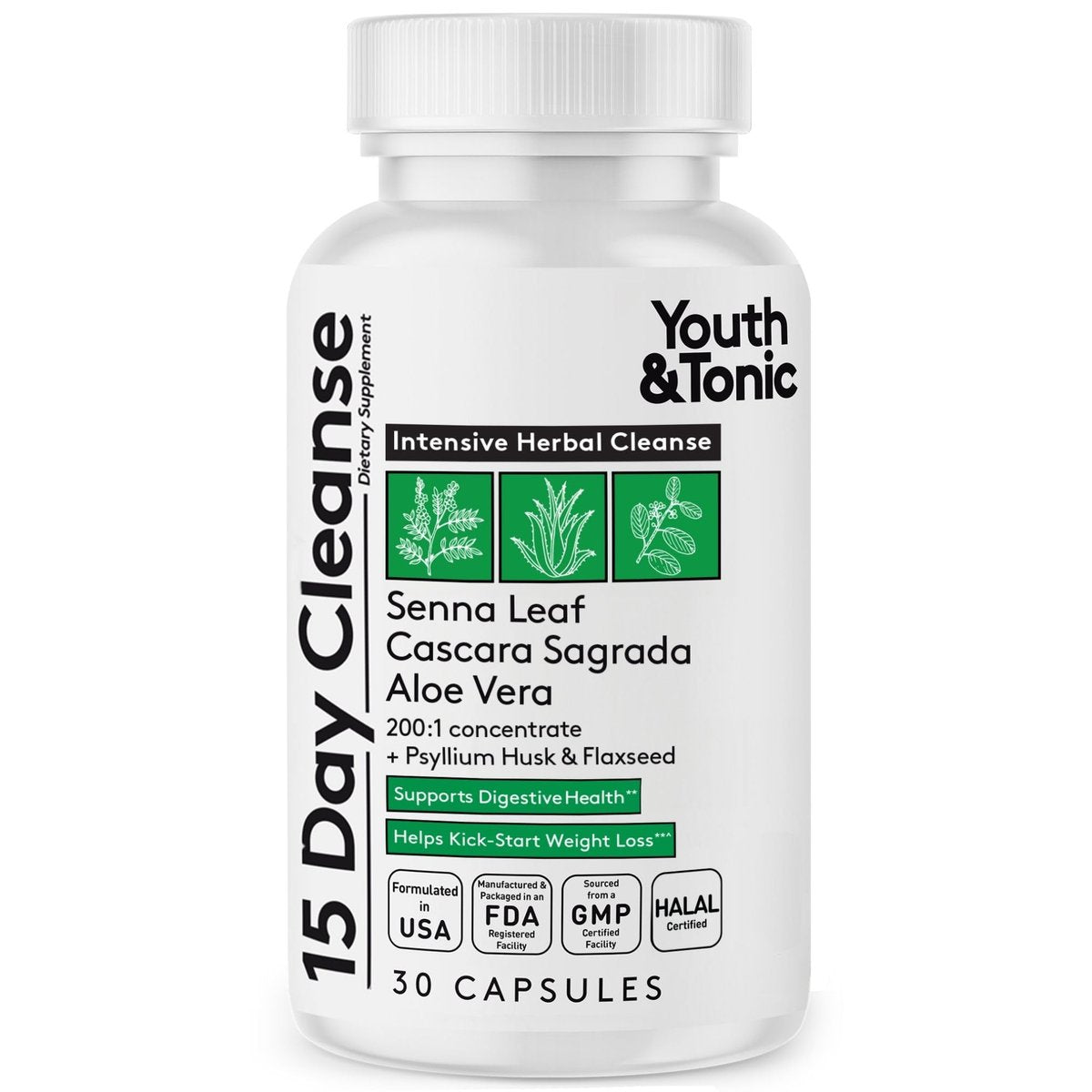 Youth & Tonic 15-Tage-Detox-Kur – Darmreinigung & Entgiftung für Männer und Frauen, 30 Kapseln