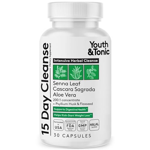 Youth & Tonic 15-Tage-Detox-Kur – Darmreinigung & Entgiftung für Männer und Frauen, 30 Kapseln