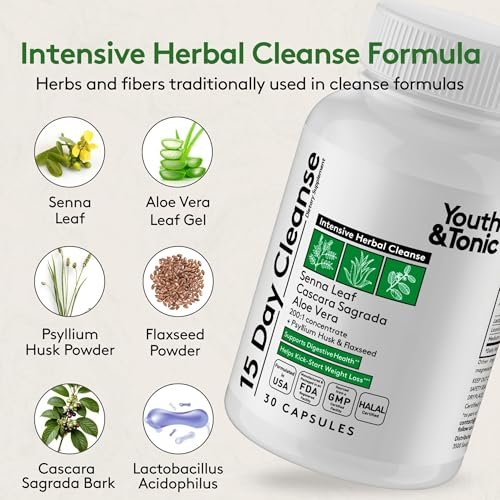Youth & Tonic 15-Tage-Detox-Kur – Darmreinigung & Entgiftung für Männer und Frauen, 30 Kapseln