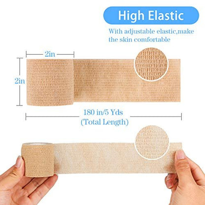 12er-Pack Selbstklebende Kohäsive Mullbinden 5 cm x 4,5 m, Erste-Hilfe-Bandage, elastisches selbstklebendes Tape, Sportverband, Handgelenk, hautfarben