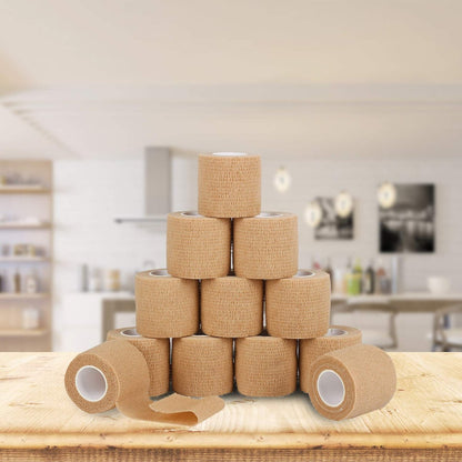 12er-Pack Selbstklebende Kohäsive Mullbinden 5 cm x 4,5 m, Erste-Hilfe-Bandage, elastisches selbstklebendes Tape, Sportverband, Handgelenk, hautfarben