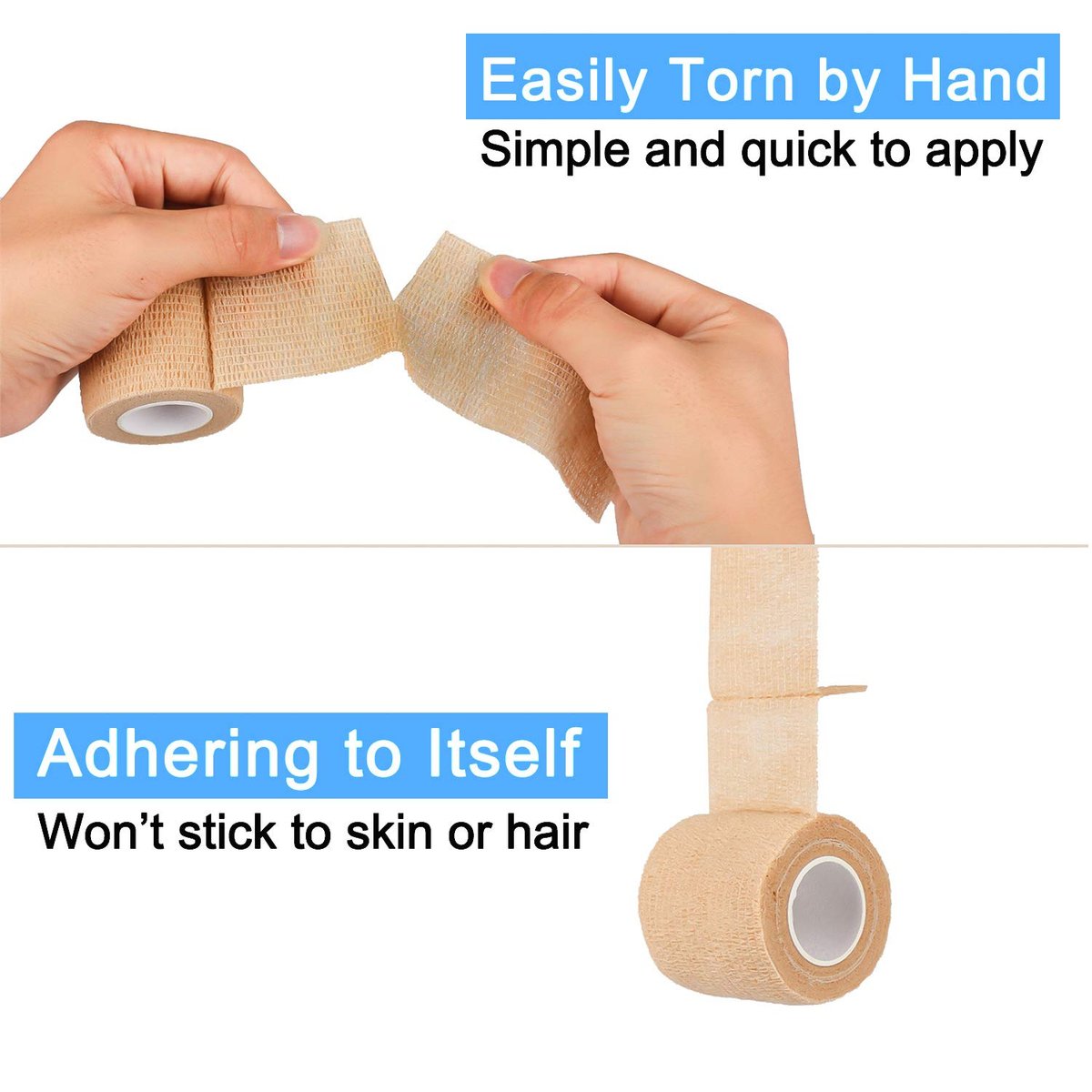 12er-Pack Selbstklebende Kohäsive Mullbinden 5 cm x 4,5 m, Erste-Hilfe-Bandage, elastisches selbstklebendes Tape, Sportverband, Handgelenk, hautfarben