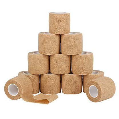 12er-Pack Selbstklebende Kohäsive Mullbinden 5 cm x 4,5 m, Erste-Hilfe-Bandage, elastisches selbstklebendes Tape, Sportverband, Handgelenk, hautfarben