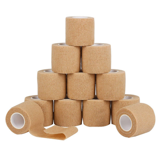 12er-Pack Selbstklebende Kohäsive Mullbinden 5 cm x 4,5 m, Erste-Hilfe-Bandage, elastisches selbstklebendes Tape, Sportverband, Handgelenk, hautfarben