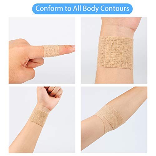 12er-Pack Selbstklebende Kohäsive Mullbinden 5 cm x 4,5 m, Erste-Hilfe-Bandage, elastisches selbstklebendes Tape, Sportverband, Handgelenk, hautfarben