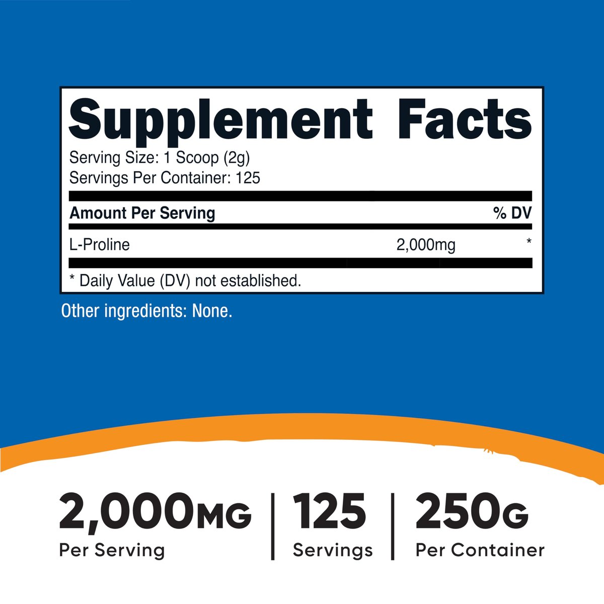 Nutricost L-Prolin Pulver 250g – 2.000 mg pro Portion, Non-GMO