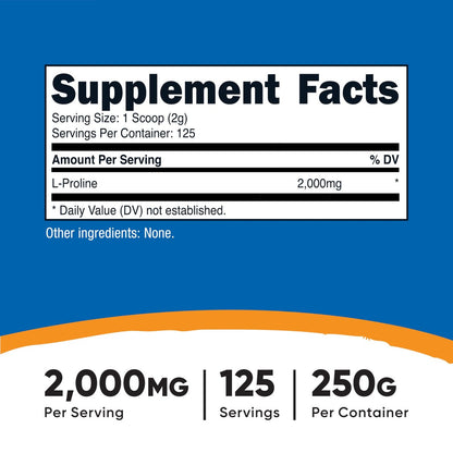 Nutricost L-Prolin Pulver 250g – 2.000 mg pro Portion, Non-GMO