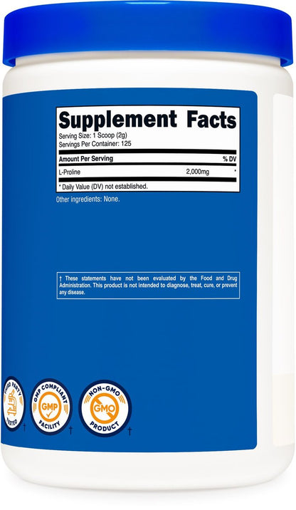 Nutricost L-Prolin Pulver 250g – 2.000 mg pro Portion, Non-GMO