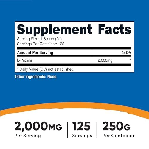 Nutricost L-Prolin Pulver 250g – 2.000 mg pro Portion, Non-GMO