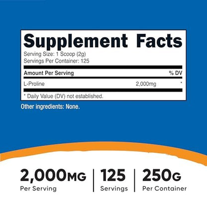 Nutricost L-Prolin Pulver 250g – 2.000 mg pro Portion, Non-GMO