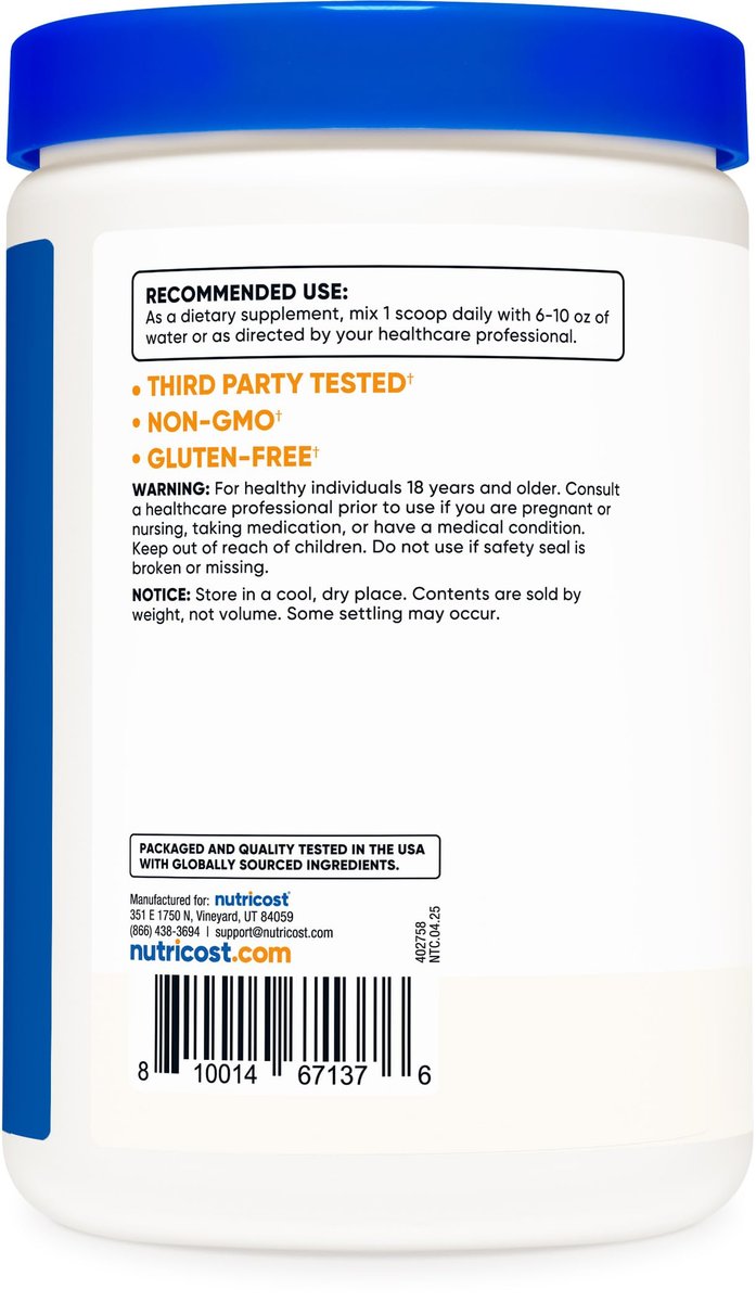 Nutricost L-Prolin Pulver 250g – 2.000 mg pro Portion, Non-GMO