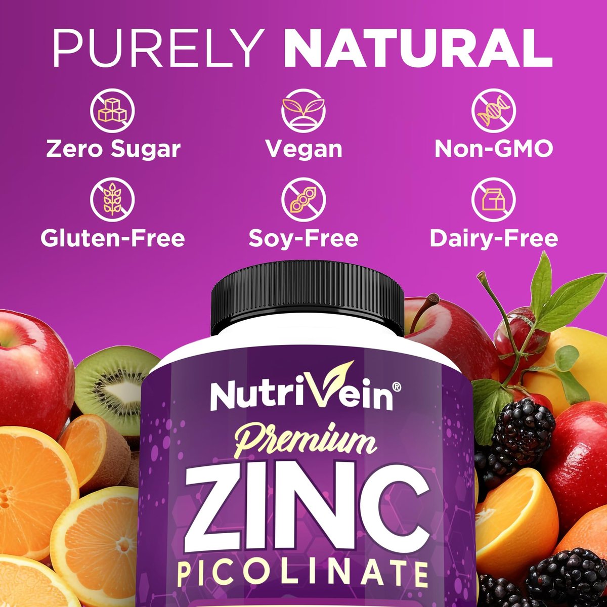 Nutrivein Premium Zinkpicolinat 100mg - 120 Kapseln für Erwachsene: Hochabsorbierendes Zinkpicolinat Nahrungsergänzungsmittel - Essentielle Nährstoffe für das allgemeine Wohlbefinden - Maximale Bioverfügbarkeit