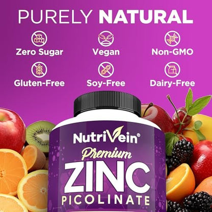 Nutrivein Premium Zinkpicolinat 100mg - 120 Kapseln für Erwachsene: Hochabsorbierendes Zinkpicolinat Nahrungsergänzungsmittel - Essentielle Nährstoffe für das allgemeine Wohlbefinden - Maximale Bioverfügbarkeit