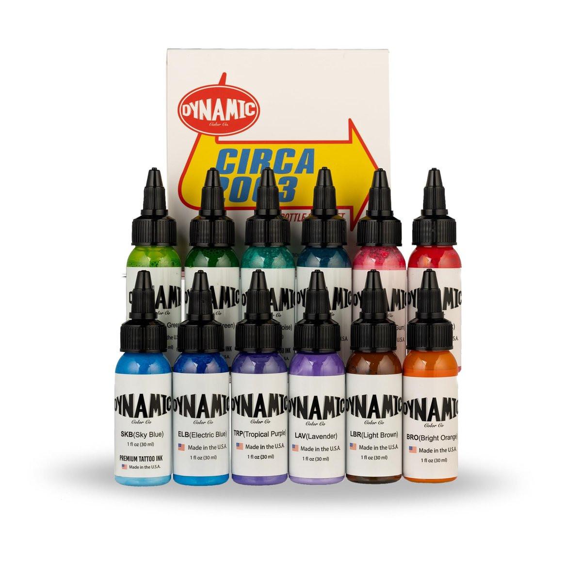 Dynamic Color Co - Circa Color Set 12x 30ml: Elektrisch Blau, Himmelblau, Teal, Türkis, Leuchtend Orange, Hellbraun, Limettengrün, Blattgrün, Tropisches Lila, Lavendel, Knallpink, Bubblegum Pink