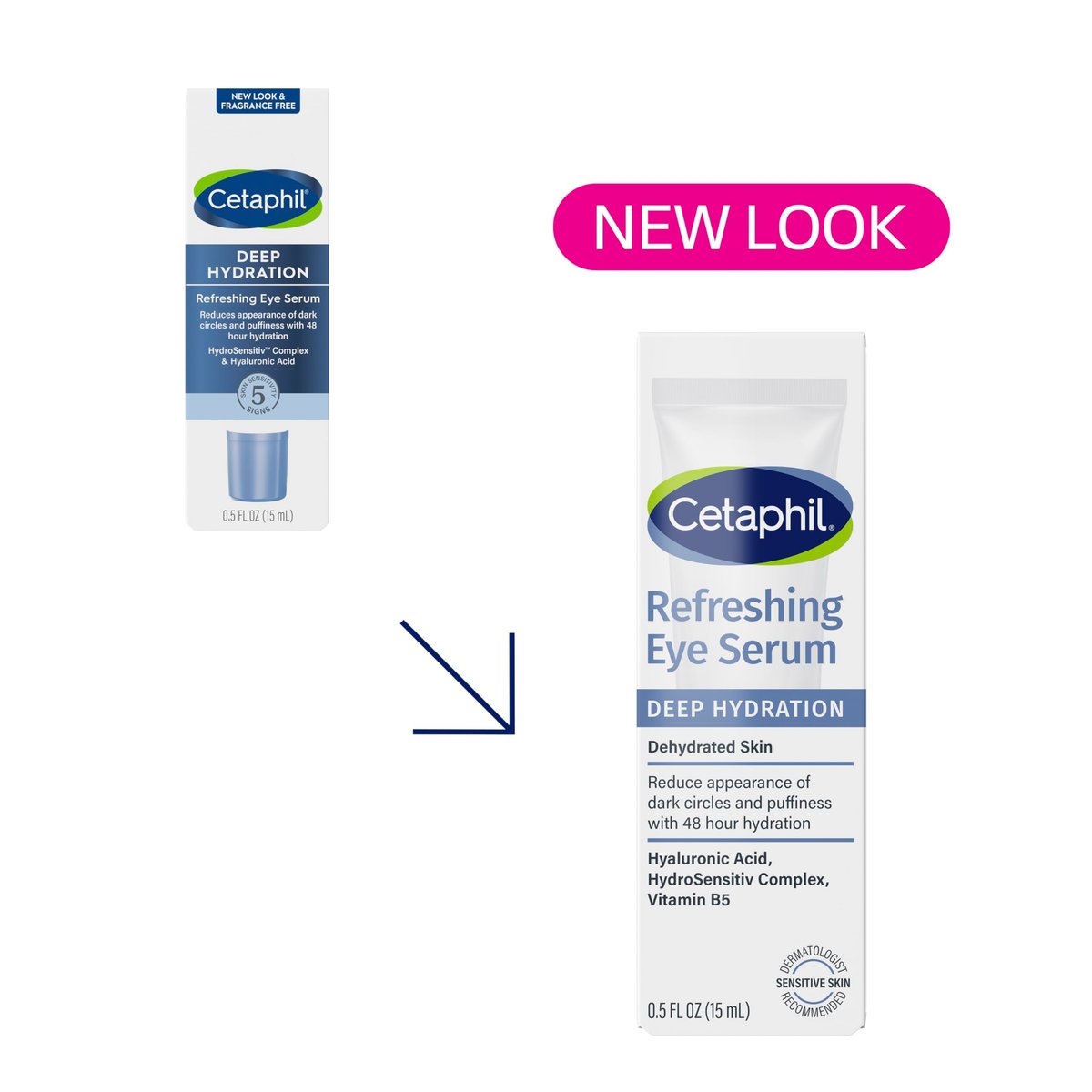 CETAPHIL Deep Hydration Refreshing Eye Serum – 48-Stunden-Feuchtigkeitsspender mit Hyaluronsäure, Vitamin E & B5 gegen dunkle Augenringe (0,5 fl oz)