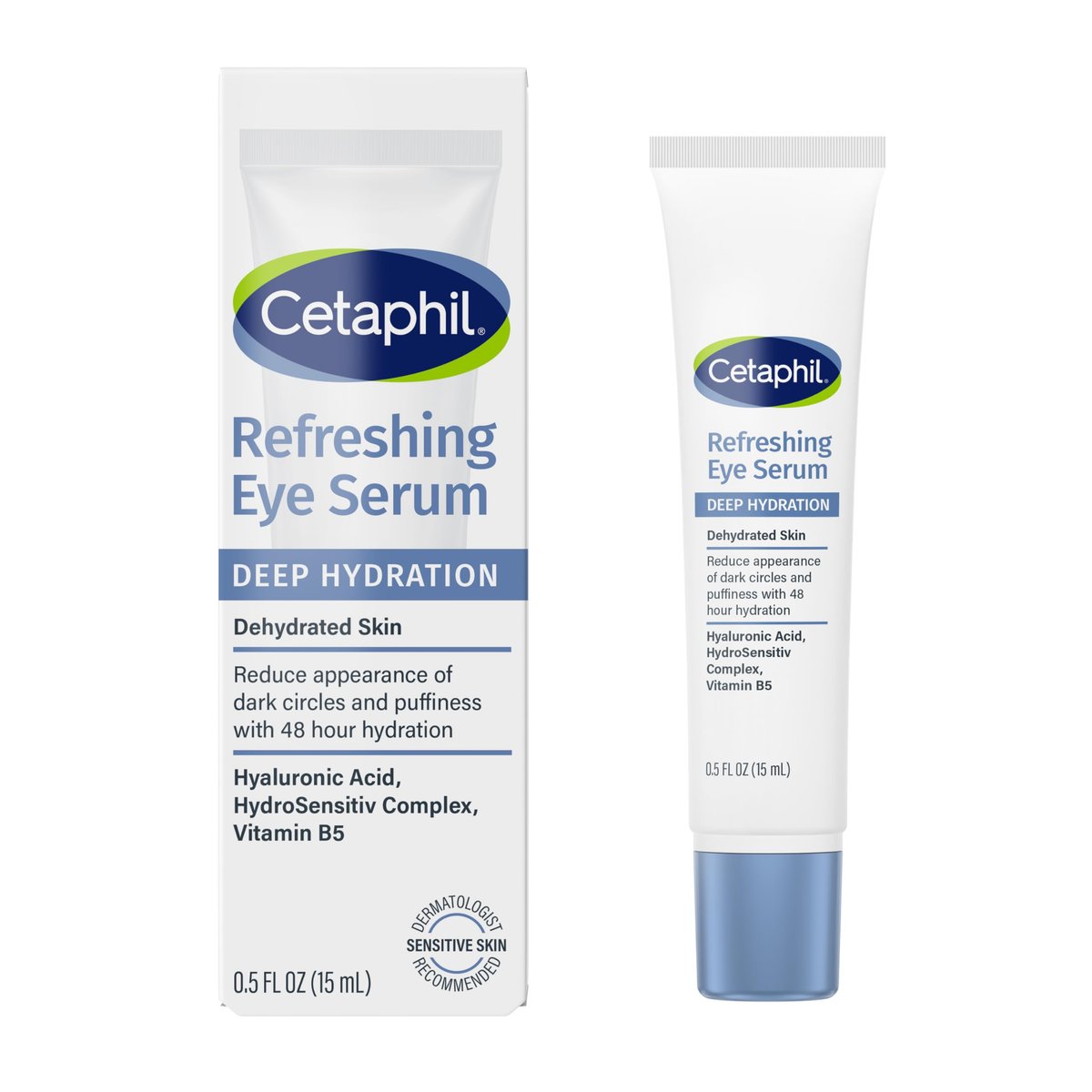 CETAPHIL Deep Hydration Refreshing Eye Serum – 48-Stunden-Feuchtigkeitsspender mit Hyaluronsäure, Vitamin E & B5 gegen dunkle Augenringe (0,5 fl oz)