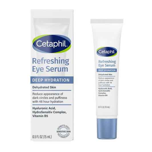 CETAPHIL Deep Hydration Refreshing Eye Serum – 48-Stunden-Feuchtigkeitsspender mit Hyaluronsäure, Vitamin E & B5 gegen dunkle Augenringe (0,5 fl oz)