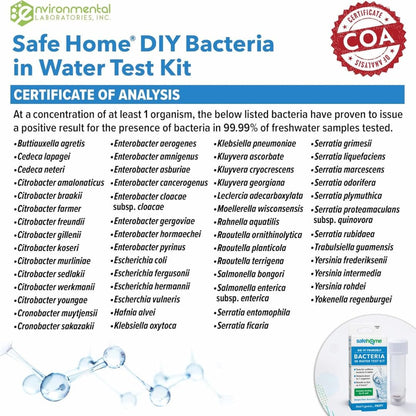 Safe Home® DIY Bakterien im Wasser Testkit – Ergebnisse in nur 6 Stunden – Erkennt 50 verschiedene Arten von coliformen Bakterien – EPA-Labor-zertifiziert – Hergestellt in den USA – (1 Packung)