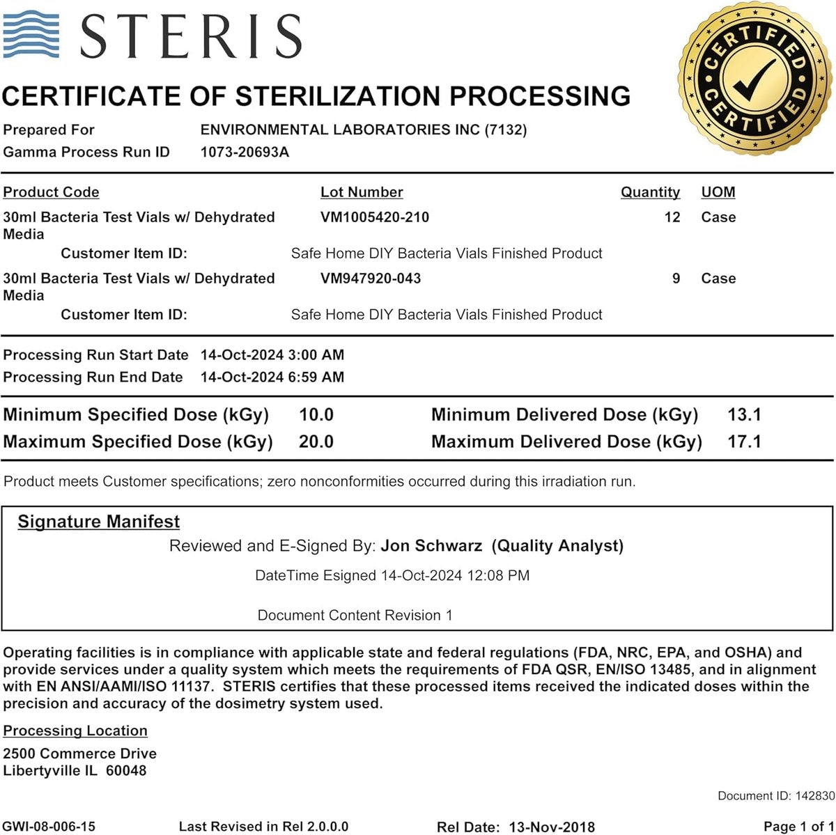 Safe Home® DIY Bakterien im Wasser Testkit – Ergebnisse in nur 6 Stunden – Erkennt 50 verschiedene Arten von coliformen Bakterien – EPA-Labor-zertifiziert – Hergestellt in den USA – (1 Packung)