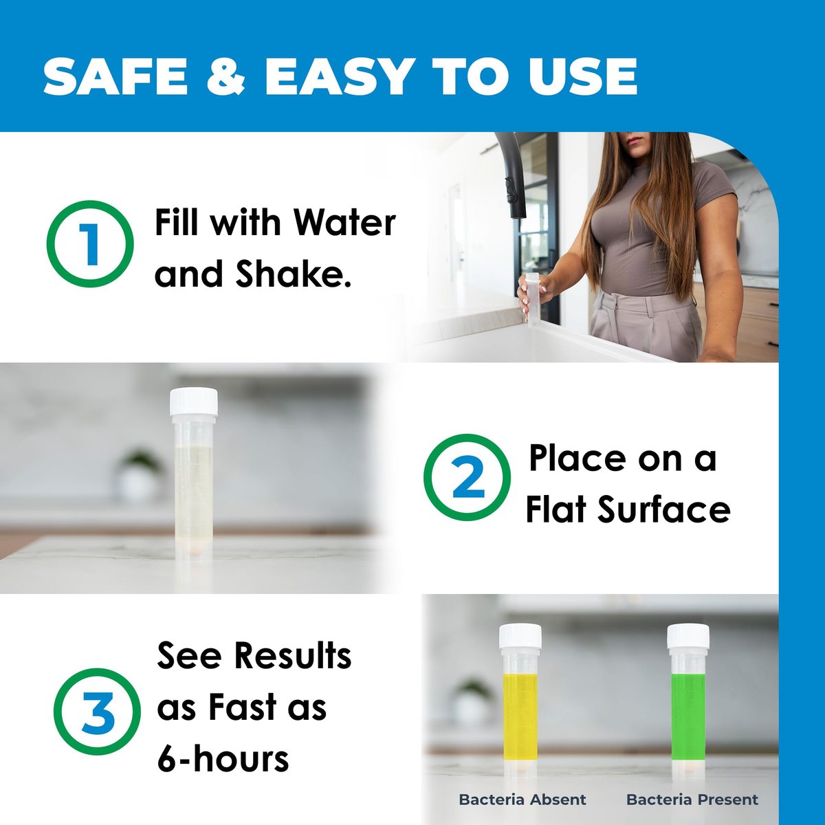 Safe Home® DIY Bakterien im Wasser Testkit – Ergebnisse in nur 6 Stunden – Erkennt 50 verschiedene Arten von coliformen Bakterien – EPA-Labor-zertifiziert – Hergestellt in den USA – (1 Packung)