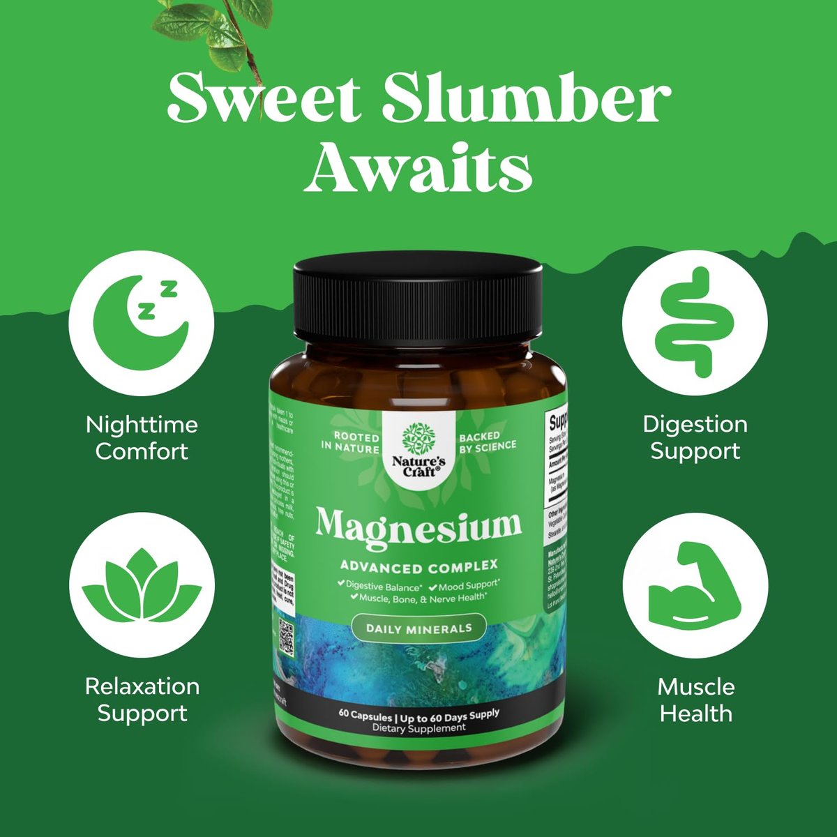 Hochdosiertes Magnesium Komplex Präparat – 500 mg Magnesiumoxid & 500 mg Citrat für Schlaf & Stimmung – Reines Citrat pro Portion für Muskeln, Magen & Verdauung – 60 Kapseln