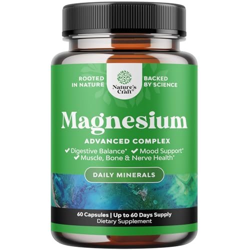 Hochdosiertes Magnesium Komplex Präparat – 500 mg Magnesiumoxid & 500 mg Citrat für Schlaf & Stimmung – Reines Citrat pro Portion für Muskeln, Magen & Verdauung – 60 Kapseln