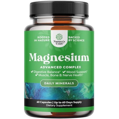 Hochdosiertes Magnesium Komplex Präparat – 500 mg Magnesiumoxid & 500 mg Citrat für Schlaf & Stimmung – Reines Citrat pro Portion für Muskeln, Magen & Verdauung – 60 Kapseln